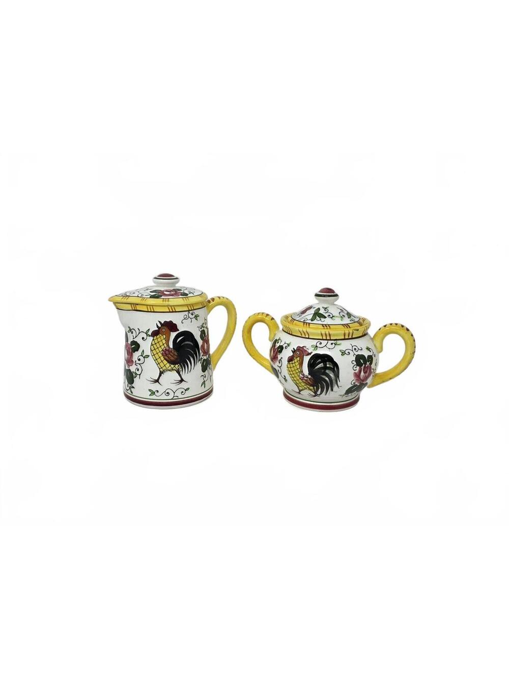 Vintage Ucagco Japan Rooster Creamer Sugar Set Early Provincial Chicken